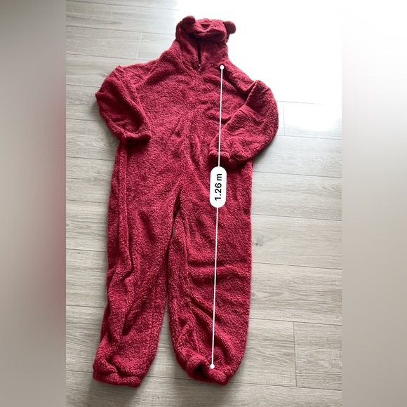 Cozy Red Sherpa Fleece Hooded Jumpsuit - Picture 3 of 6